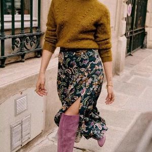 NWT Sezane Tammie Skirt Navy Arabesque Flowers